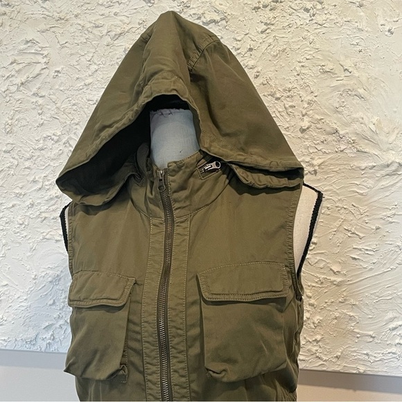 J Crew Women's Classic Twill Chino Military Cargo Vest Stow Hoodie Green Sz XS - Picture 3 of 9